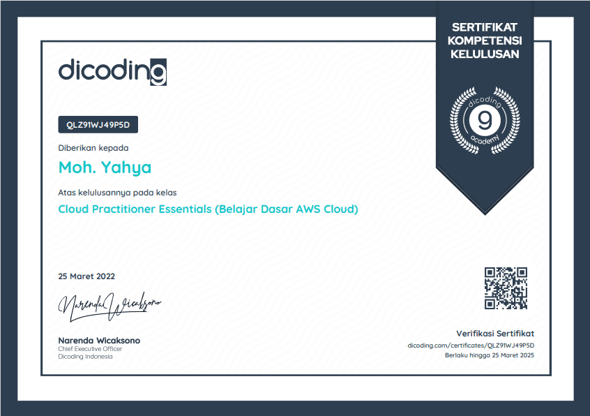 Sertifikat Cloud Practitioner Essentials (Belajar Dasar AWS Cloud)